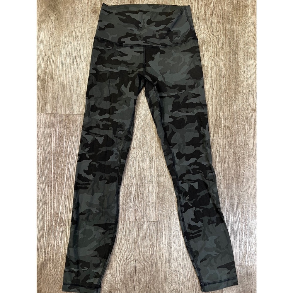 Lululemon Womens High Rise Camo Leggings Green Black Size 4 25 Inch Inseam - Picture 4 of 7